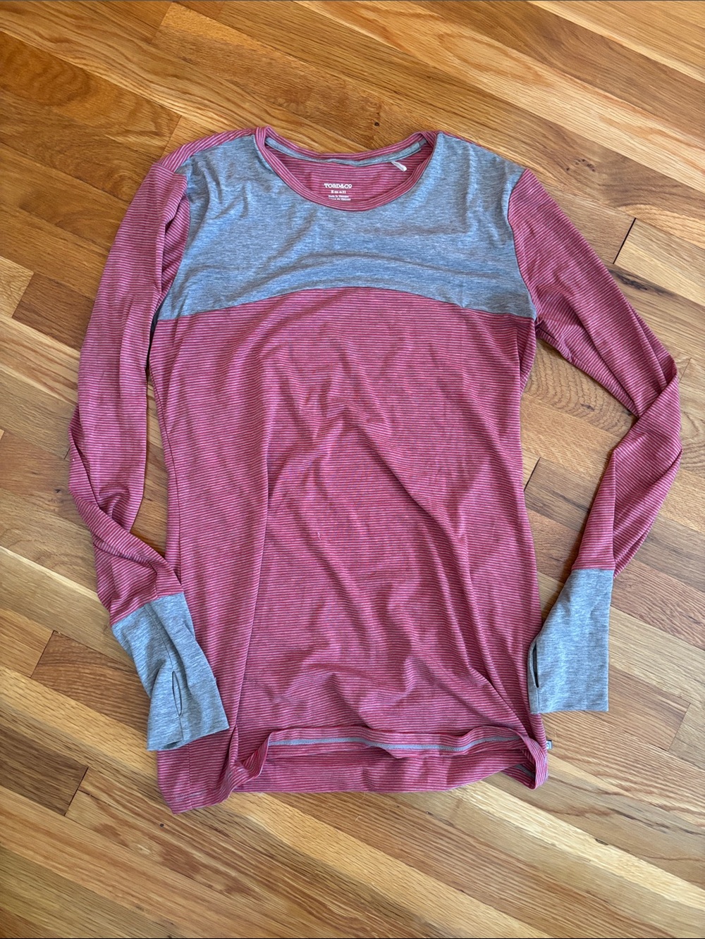 Toad&Co Dusty Rose and Gray Colorblock Long Sleeve Crew